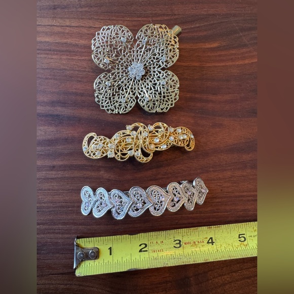 Vintage 90s Gold and Silver Filigree Hair Clips barrettes accessories set - Picture 2 of 7